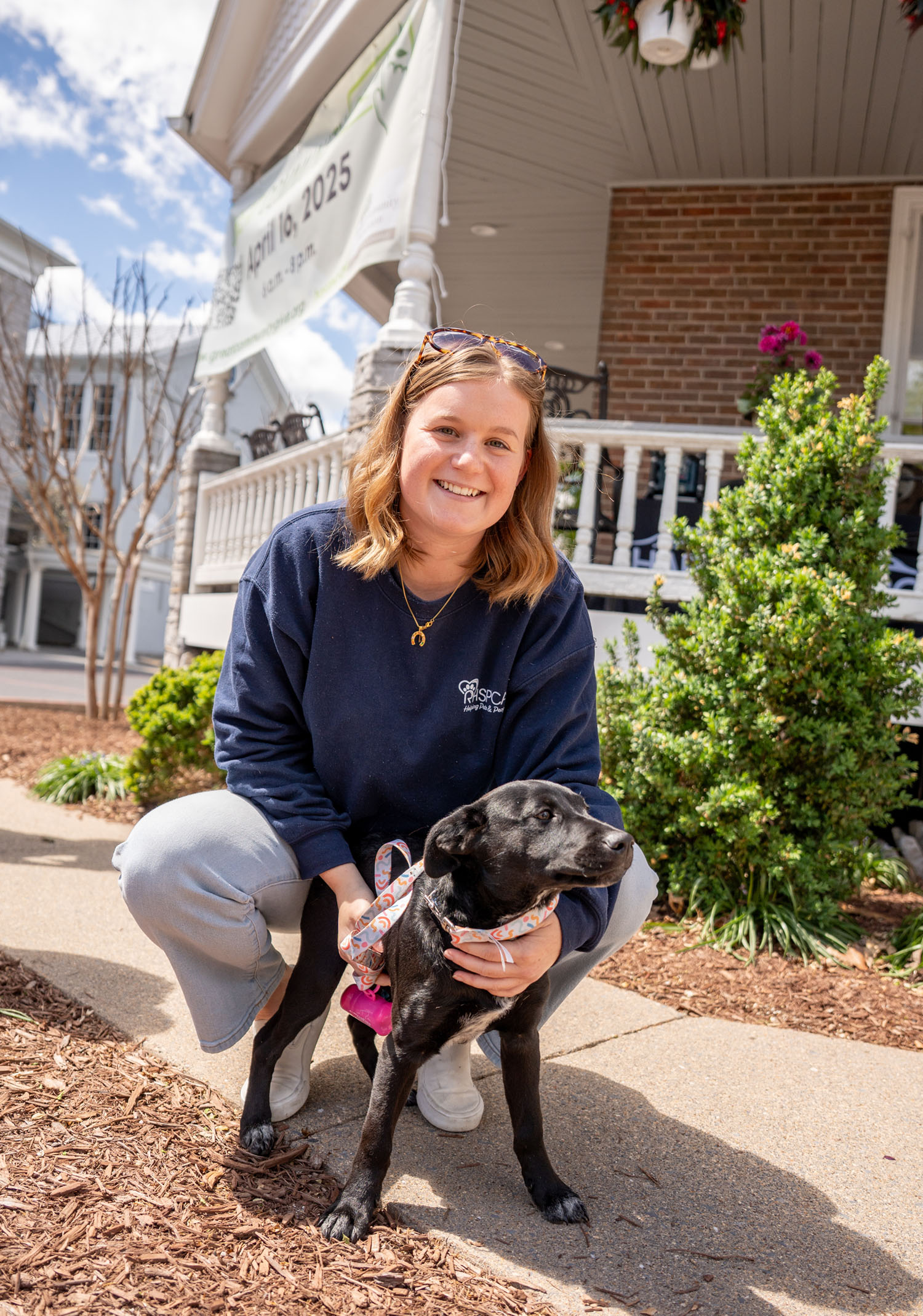 smiling woman with dog