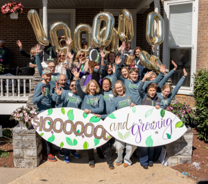 gathering to celebrate fundraising goal